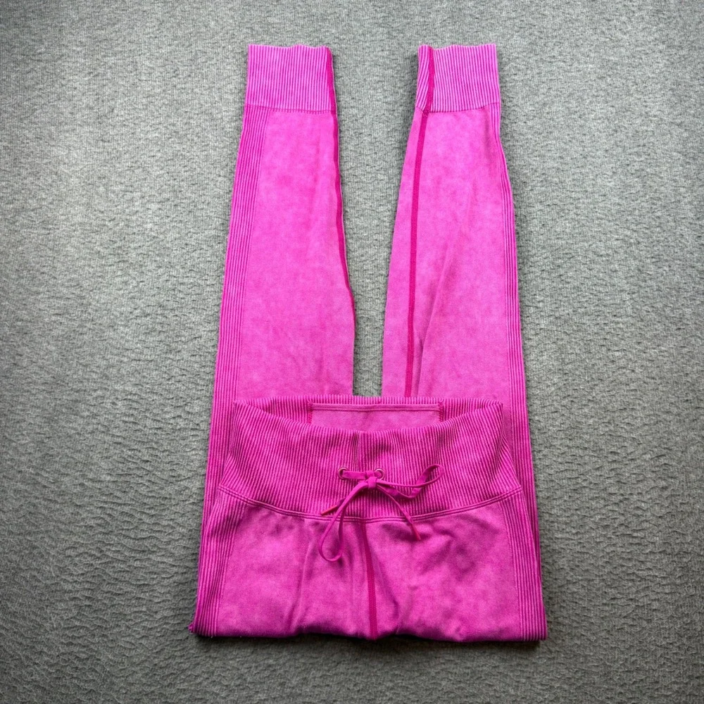 Pink Active Leggings Women's Small Fuchsia Acid Wash Ribbed Seamless High‎ Rise